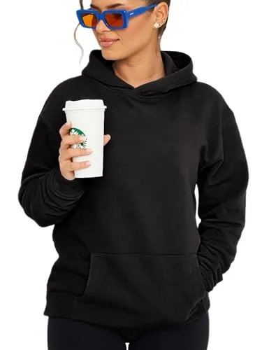 behype. Damen Oversize Hoodie Kapuzenpullover Einfarbig Basic Heavy Blank Pullover Unifarben Kapuzen-Sweatshirt Für Frauen DC_Damen_8001-Black-3XL