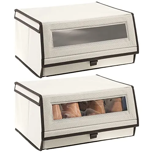 mDesign Schuhbox aus Stoff (2 Stück) - Praktische Aufbewahrungslösung für Schuhe und mehr - Schützen Sie Ihre Schuhe vor Staub und Schmutz mit dieser stilvollen Aufbewahrungsbox. Das transparente Bullauge ermöglicht einen schnellen Überblick, während die stapelbare Konstruktion Platz im Schrank spart. Ideal für jeden Raum.