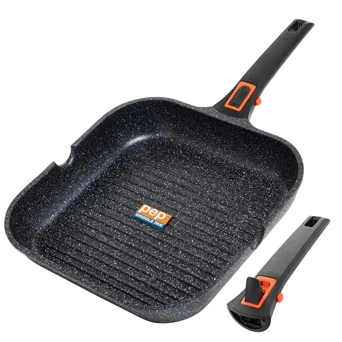 Pep pans Grillpfanne 29 cm Abnehmbarer Griff, Induktion, kompatibel mit Gas, Whitford-Antihaftbeschichtung, backofenfest