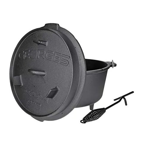 Premium Dutch Oven GDP09P – 9,3 Liter Gusseisen mit Füßen und Thermometerdurchführung - Dutch Oven mit cleverem Deckel-Design und Thermometerdurchführung für optimale Temperaturkontrolle. Ideal für vielseitiges Kochen auf verschiedenen Herdarten oder im Freien.