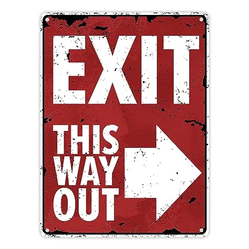 Exit this way out Metallschild XL in 21x28 cm mit Pfeil nach rechts als Markierung gestaltet im Used-Look als Deko oder lustiges Hinweisschild