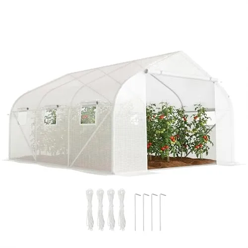 Outsunny Foliengewächshaus 3,5 x 3 x 3 m mit UV-Schutz - Geräumiges Tunnel-Gewächshaus mit aufrollbaren Fenstern und Tür. Schützt Pflanzen vor Witterungseinflüssen und sorgt für optimales Wachstum durch hohe Lichtdurchlässigkeit.
