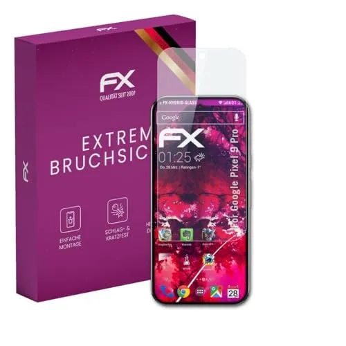 atFoliX Glasfolie kompatibel mit Google Pixel 9 Pro Displayfolie, 9H Hybrid-Glass FX Schutzpanzer Folie