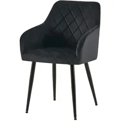 CLP Esszimmerstuhl Monett - Gepolsterter Samtbezug in Schwarz - Esszimmerstuhl Monett mit bequem gepolstertem Samtbezug und stabilen Metallgestell, ideal für stundenlanges Sitzen in Küche oder Esszimmer.