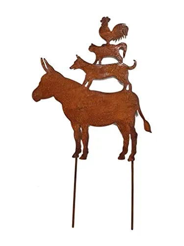 Gartenstecker Bremer Stadtmusikanten Deko Tiere Metall Gartenstab Rost Edelrost Beetstab Gartendekoration Skulptur