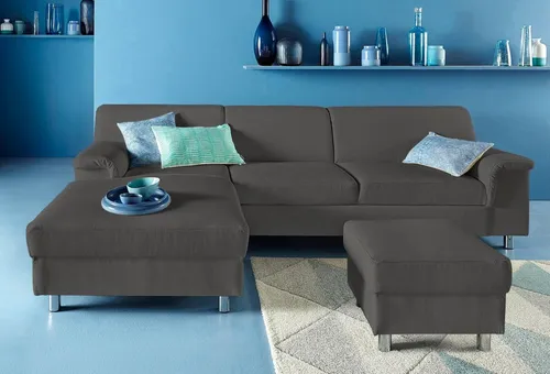 DOMO collection Ecksofa Jamie, modern und elegant, Fußhöhe 9cm, L-Form, wahlweise mit Bettfunktion