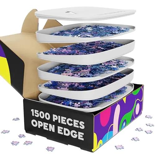 Puzzlup Stapelbare Puzzle Sortierschalen mit Box Anzeige auf Deckel – Set aus 6 Schalen – Bis zu 1500 Teile – Premium Puzzle Sortierer mit Offene Kanten Design