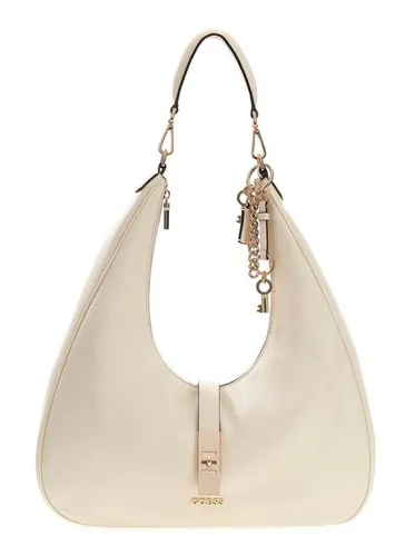 Guess Schultertasche Hobo Beige - Stilvolle Hobo-Tasche aus hochwertigem Polyurethan, ideal für den Alltag. Mit abnehmbarem Henkel und praktischem Zipperverschluss bietet sie Platz für all Ihre Essentials.