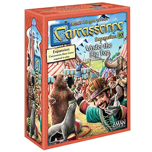 Z-Man Games, Carcassonne Under The Big Top, Board Game Expansion 10, Ages 7 and up, 2-6 Players, 45 Minutes Playing Time