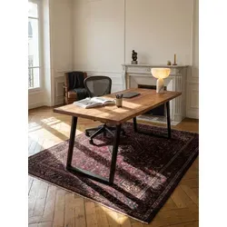 Massiver Schreibtisch 200x100 cm aus Akazie mit Metallbeinen – Stilvoll im Homeoffice - Eleganter Bürotisch aus massivem Akazienholz mit einzigartiger Baumkante. Stabilität durch U-förmige Metallbeine. Ideal für kreatives Arbeiten und moderne Büros.
