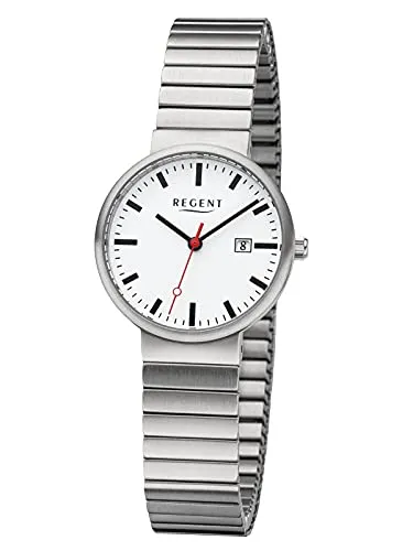 Regent Damen Uhr URF1359 - Elegante Armbanduhr mit Edelstahlarmband - Armbanduhren für Damen: Regent Quarzuhr mit silbernem Edelstahlarmband und elegantem weißen Zifferblatt, ideal für jeden Anlass und wasserdicht bis 3 bar.