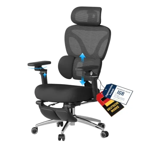 WOLTU Ergonomischer Bürostuhl mit Fußstütze, Schwarz