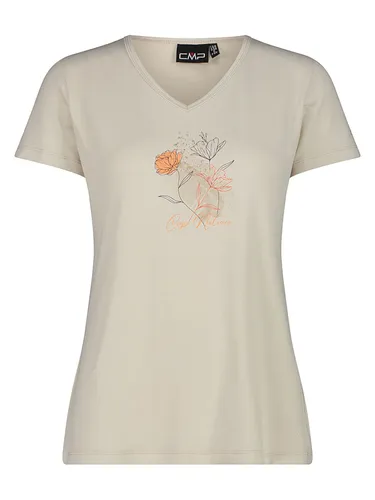 CMP Damen Print T-Shirt XL - Beige - T-Shirt für Damen, ideal für Outdoor-Aktivitäten, bietet schnellen Feuchtigkeitstransport und hohen Tragekomfort beim Wandern und Sport.