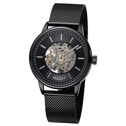 REGENT Herrenuhr F-1397 mit Skelett Zifferblatt - Elegante Armbanduhr für Herren mit mechanischem Handaufzug, stilvollem Skelett Zifferblatt und hochwertigem Edelstahl Milanaiseband – ideal für den modebewussten Mann.
