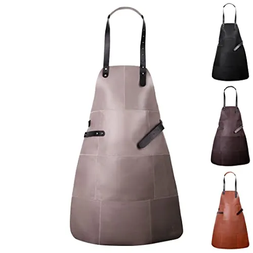 Livorio Premium Lederschürze aus hochwertigem Rauleder - Grillschürze - Kochschürze - Kellnerschürze - grau beige
