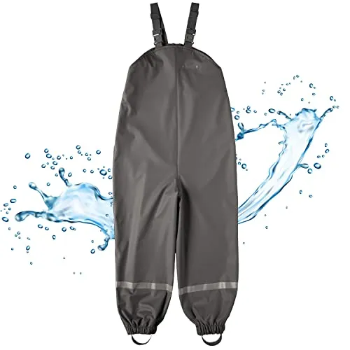 BMS Regenhose Buddelhose Matschhose für Jungen in Coolgrey Größe 98 - Schneehosen für Jungen, 100% wasserdicht mit verschweißten Nähten und reflektierenden Streifen für optimale Sicherheit beim Spielen im Freien.