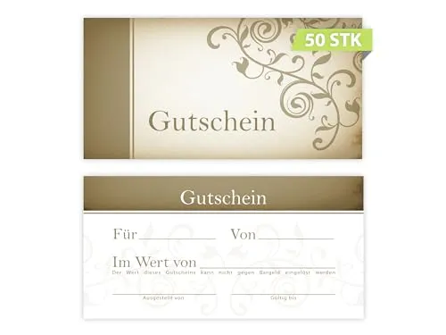 Geschenkgutscheine DIN lang plus (21 x 10,5 cm) Design Motiv Vintage Papyrus Altes Papier Antik. Blanko Gutscheine zum Ausfüllen Gutschein Geschenk Karte für Massage Wellness Kosmetik Spa Beauty 50