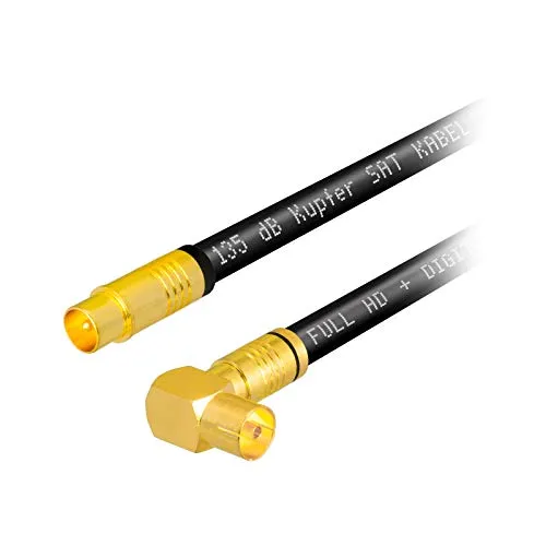 4m HB-DIGITAL HDTV Kupfer Antennenkabel für DVB-C Kabelreceiver IEC Antennenanschluss VERGOLDET 5X geschirmt 135dB Stecker, Buchse um 90° Grad gewinkelt Koaxial Kabel 1080p Full HD UHD Ultra schwarz