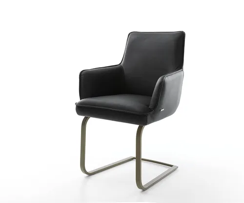 DELIFE Polsterstuhl Heira-Flex mit Armlehnen - Eleganter Polsterstuhl mit Echt-Leder in Schwarz und hochwertigem Taschenfederkern für optimalen Sitzkomfort. Ideal für stilvolle Essbereiche.