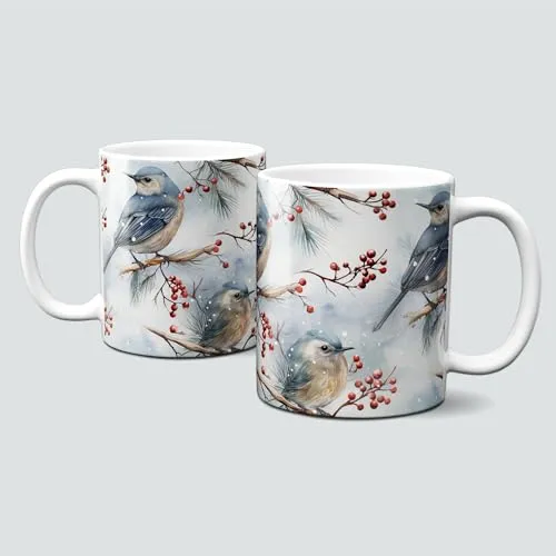 online-hut - Tasse - Kaffeebecher - Weihnachtstasse - Weihnachten - xmas - Winter - Geschenkidee - wunderschöne Vögel auf Ästchen - winterlich - LT-642