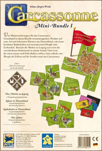Asmodee Carcassonne Spielerweiterung Mini Bundle Serie I: Die Klöster, Die Kathedralen, Die Zöllner und Leipzig