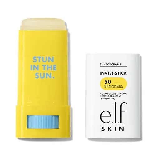 e.l.f. Suntouchable Invisi-Stick SPF 50 - Sonnenschutzmittel, wasserfest und ohne weiße Rückstände, ideal für alle Hauttöne mit feuchtigkeitsspendendem Sonnenblumenöl und beruhigendem Bisabolol.