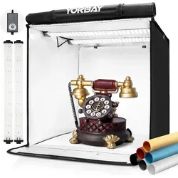 Yorbay Fotostudio Set 52 x 52 x 52cm - Lichtzelt mit CRI 95+ LED-Beleuchtung, stufenlos dimmbar und inklusive 6 Hintergrundfolien für professionelle Produktfotografie.