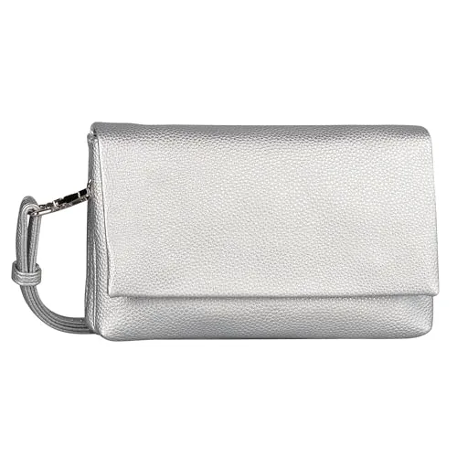 Gabor Umhängetasche Clutch, Silver - Umhängetasche mit abnehmbarem, verstellbarem Schulterriemen, eleganter unifarbener Glanzoptik und ideal für besondere Anlässe.