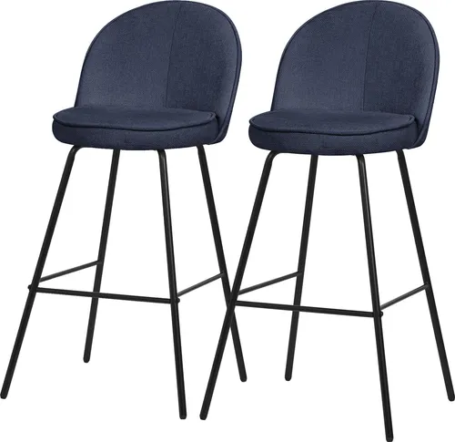 ML-Design Barhocker 2er Set Dunkelblau Stoffbezug 75 cm hoch Gepolsterte Barstühle mit Metallgestell Rückenlehne & Fußstütze Küchenstühle Bistrohocker