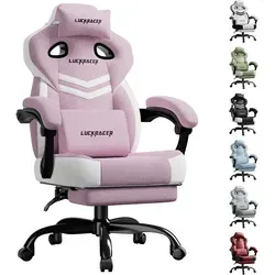 LUCKRACER Gaming Stuhl, Bürostuhl mit verbundenen Armlehnen, Memory-Schaum-Kissen, 90–155° Neigungswinkel und Fußstütze, strapazierfähigem F... - Rosa