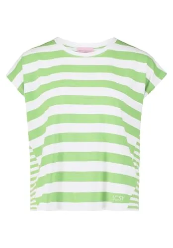 Betty Barclay Damen Basic Shirt mit Streifen 44, White/Green - Klassisches Damen Basic Shirt mit modischen Streifen. Angenehmer Materialmix für hohen Tragekomfort. Ideal für lässige Outfits und vielseitig kombinierbar.