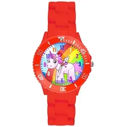 Taffstyle Kinder Ambanduhr Bunte Kinder Armbanduhr Silikon Einhorn Uhr Lernuhr, Rot
