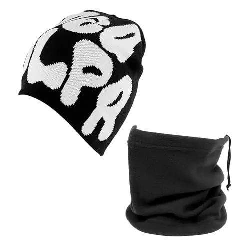 YSDYY 1 Wollmütze, 1 Schal, Kalt- Und Warmmütze, Winddichte Mütze, Monogramm-Strickmütze, Wintermütze Für Damen Und Herren, Y2k-Accessoires, Beanie-Mütze (Schwarz Und Weiß)