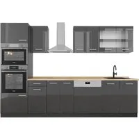 Vicco Küchenzeile R-Line, Anthrazit Hochglanz, 300 cm - Küchenzeile in modernem Anthrazit Hochglanz, inklusive 5 Unterschränken und 3 Hängeschränken für optimalen Stauraum und stilvolles Design.