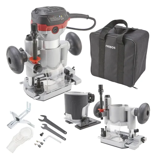 Arebos Oberfräse 710W | Holz Fräse mit 6 Geschwindigkeitsstufen - Fräsen - Leistungsstarke 710W Oberfräse mit 6 Geschwindigkeitsstufen und praktischem Transportkoffer für kreative Holzbearbeitung und einfaches Arbeiten.