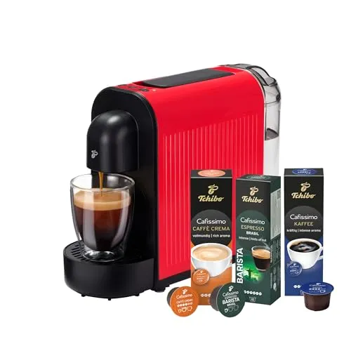 Tchibo Cafissimo NOW Kaffeemaschine – Kompakte Kapselmaschine in Rot mit 30 Kapseln