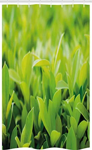 ABAKUHAUS Pflanze Schmaler Duschvorhang, Üppige grüne Blätter, Badezimmer Deko Set aus Stoff mit Haken, 120 x 180 cm, Apfelgrün