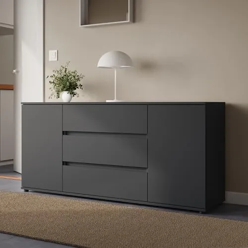 Home Collective Kommode Sideboard mit Schubladen | modernes Möbel für Wohnzimmer, Schlafzimmer, Flur | 150x40x70 cm - Das vielseitige Sideboard bietet durchdachten Stauraum mit 3 Schubladen und 2 Türen. Stilvolles Design in Anthrazit passt perfekt zu modernen Einrichtungskonzepten und wertet jedes Zuhause auf.