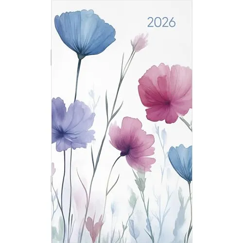 Alpha Edition Miniplaner Style Blumenwiese 2026 – Kompakter Taschenkalender - Terminkalender im handlichen Format 9×15 cm, bietet eine Woche pro Seite mit Jahresübersicht und zusätzlichen Infos für optimale Planung.