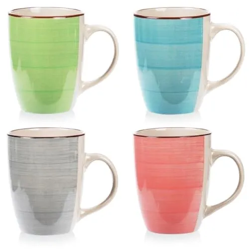 Set mit 4 Keramikbechern mit Pinselstrich-Design, 275 ml
