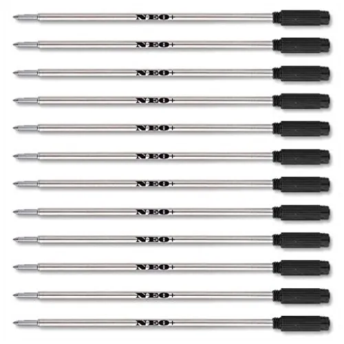 NEO+ 12 Stück Kugelschreiber Minen Schwarz – Mittelspitze 1,0 mm – Standardformat 117 mm – Gleichmäßiges Schreibgefühl