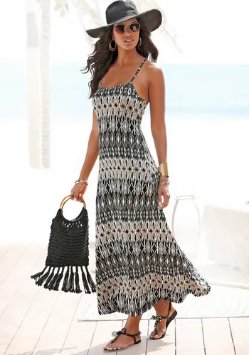 Maxikleid LASCANA, Damen, schwarz-creme bedruckt - Modisches Sommerkleid mit Ethno-Alloverprint, aus 100% Viskose für einen luftigen Tragekomfort. Ideal für Strand und Freizeit.