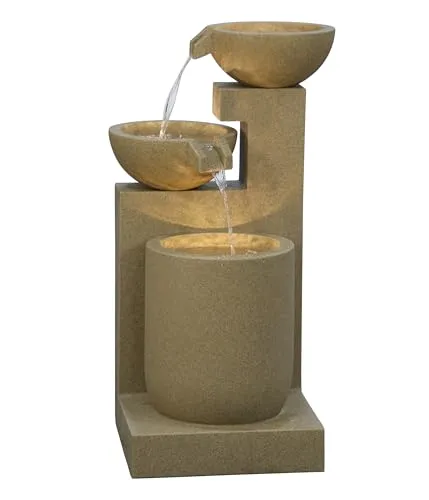 Dehner Gartenbrunnen Samson - Frostbeständiger Terrassenbrunnen mit LED-Beleuchtung - Bodenständiger Brunnen aus robustem Polyresin, ideal für entspannende Atmosphäre im Garten. Inkl. Pumpe und warmweißem Licht für stimmungsvolle Abende.