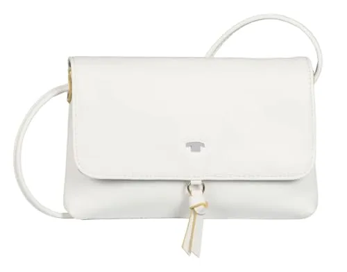 Tom Tailor Flap Bag 20 cm - Weiße Umhängetasche mit liebevollen Details - Elegante Überschlagtasche aus weichem Lederimitat mit hochglänzendem Metall-Logo-Pin und verstellbarem Schulterriemen. Ideal für stilvolle Auftritte!