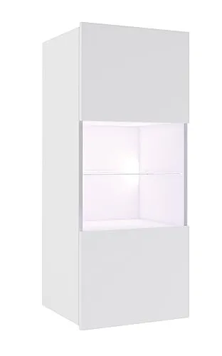 Lomadox Hängevitrine mit Glasboden und Glasrahmentür in Weiß Hochglanz - Moderne Glasvitrine für stilvolle Wohnräume, mit ESG-Sicherheitsglas und grifflos design, ideal zur Präsentation Deiner Lieblingsstücke.
