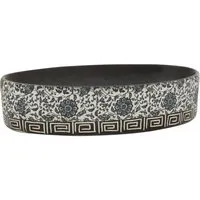 vidaXL Aufsatzwaschbecken Schwarz Blau Oval 56,5x36,5 cm - Elegantes Keramik Waschbecken im Vintage-Stil mit robustem Material und auffälligem Muster, ideal für Badezimmer und Schminkräume.