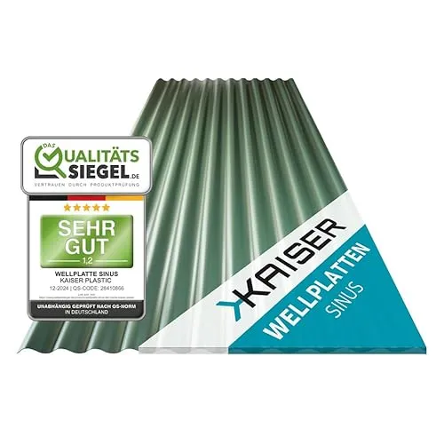 KAISER plastic® Wellplatten grün | Wellplatten Dach, Welldach Kunststoff | Dachplatten wetterfest | Überdachung | Sinus 76/18 – 90 x 83 cm | 1 Stk.