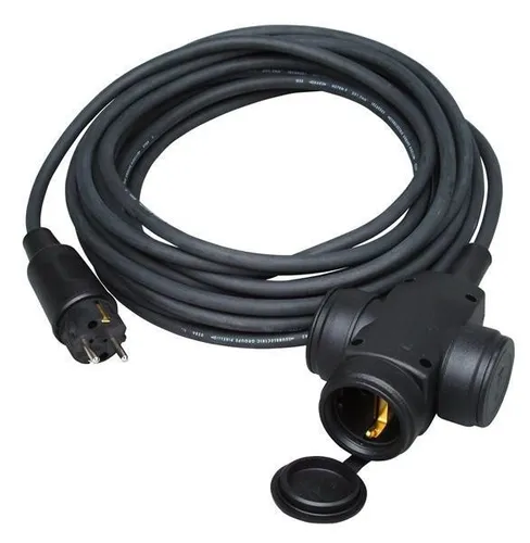 KOPP Schutzkontakt-Gummi-Stecker und 3-fach Gummi-Kupplung 1,5m - Elektrische Kabel & Leitungen, wetterfest und ideal für den Einsatz im Freien oder in feuchten Umgebungen.
