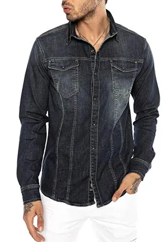 Redbridge Premium Denim Hemd Jeanshemd Casual Freizeithemd Dunkelblau L