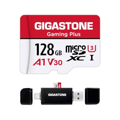 【Nur für Switch 1】 GIGASTONE 128GB Micro SD Karte mit USB Typ C Kartenleser, Gaming Plus, MicroSDXC Speicherkarte für Nintendo Switch 1, bis zu 100MB/s, 4K UHS-I A1 U3 V30 C10 mit Kartenleser